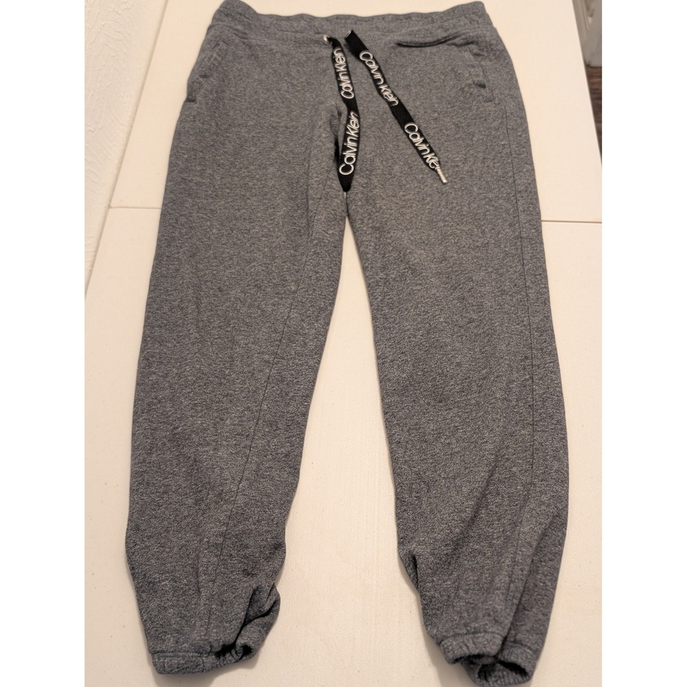 Calvin Klein Performance Heather Gray Joggers Logo Drawstring Sweatpants Womens